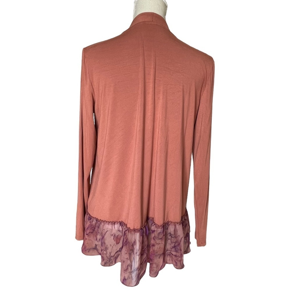 LOGO by Lori Goldstein Women’s Open Front Ruffle Cardigan Size S Chiffon - Picture 4 of 9